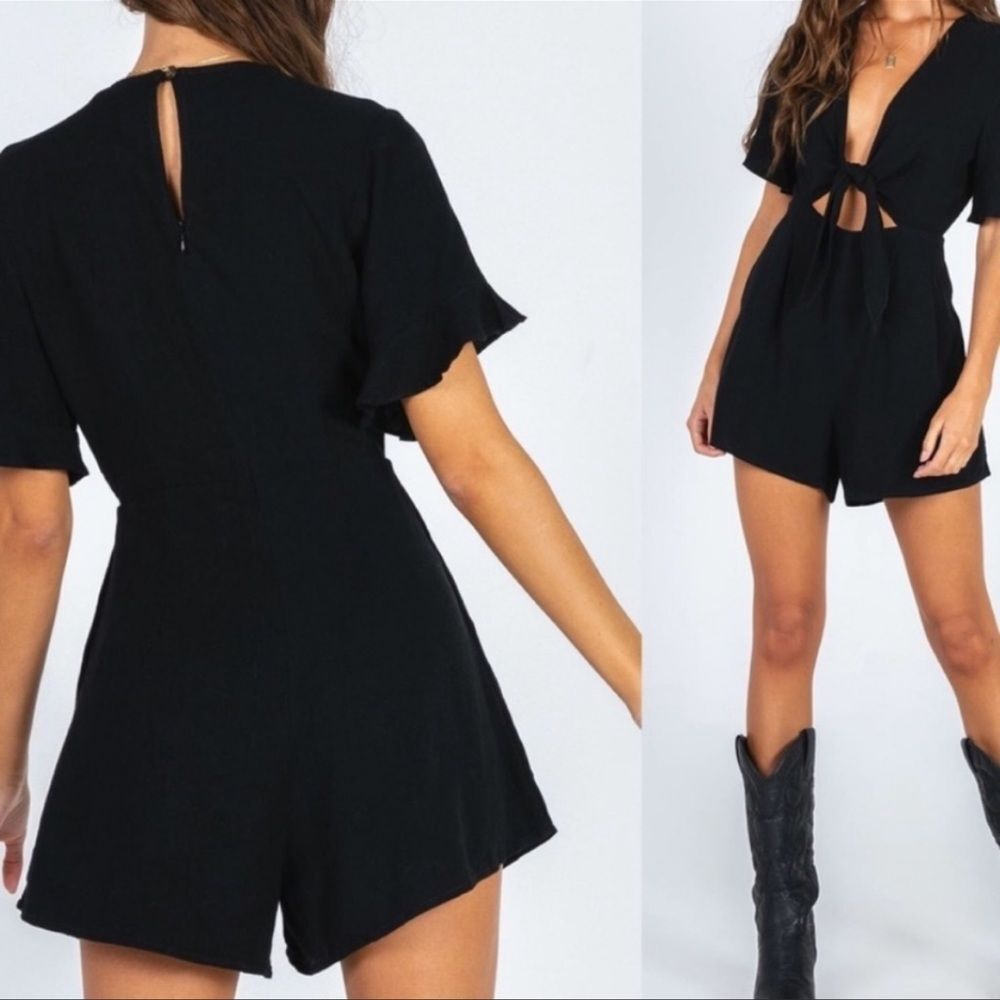 RARE NWOT Princess Polly Black Linen Front Tie Black Romper US Size 2
